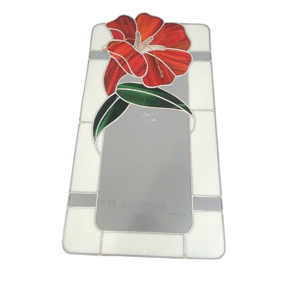 Vtg STAINED GLASS MIRROR WALL HANGING PICTURE FLOWER TROPICAL WINDOW SUN CATCHER - Picture 3 of 8